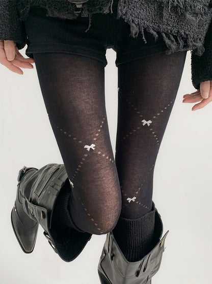 Warm Tights Colors) Dot (3 Ribbed Pattern Bow