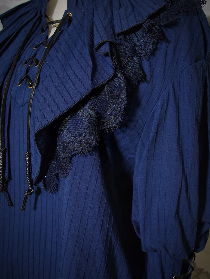 Long Dark Lolita Shirt Blue Vibes Pirate Ouji Sleeves