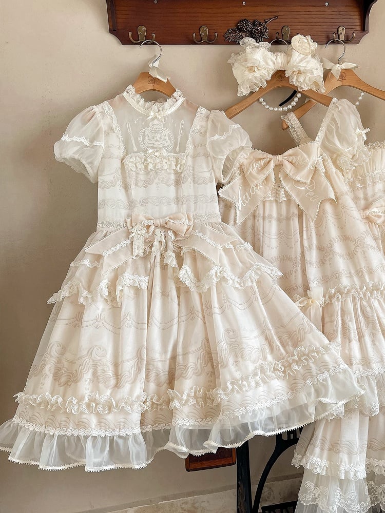 Lolita White One Short Piece Sleeves Neckline Illusion Creamy