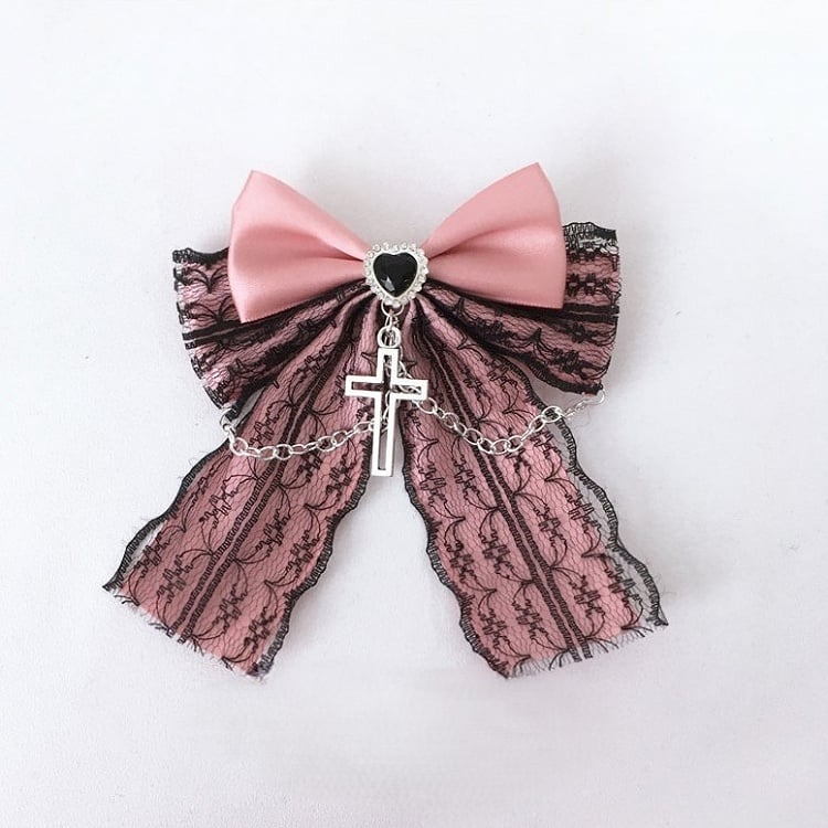 6 with Trim Lace Colors Heart Hairclip Accents Cross Black Rhinestone Bow Pendant