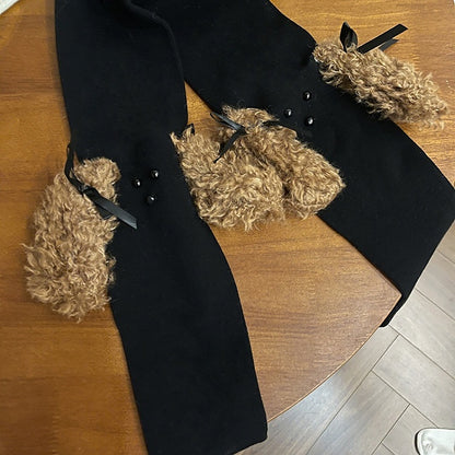 ブラック/ホワイトのスイートパピーイヤーリボンタイツ