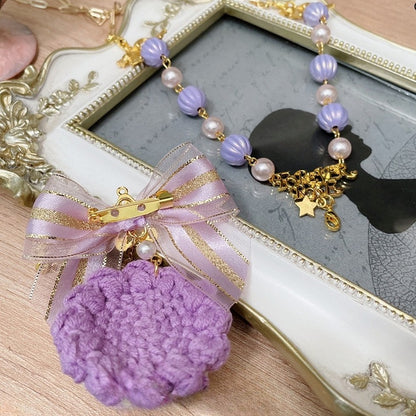 Pendant Star Blueberry Fork Beaded Purple Decorated Bowknot Necklace And