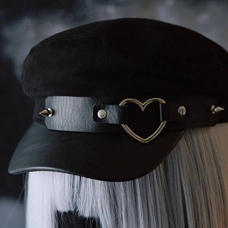 Details Heart Studs Hat Beret Gothic Ring Black