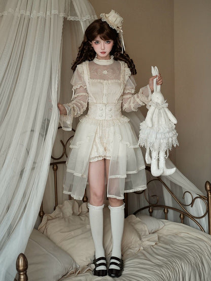 with High Detachable Straps Waist Beige Shoulder Lolita Bloomer Shorts Ouji