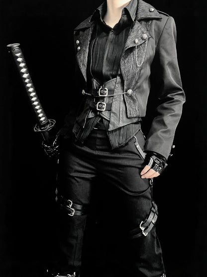 with Silver Train Buttons Black Detachable Accents Cropped Ouji and Jacket Chain Fashion