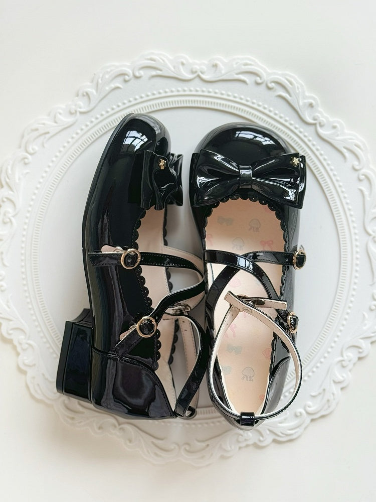 Heel Mary Black Polished Star Janes with Lolita Accents 3cm Sweet
