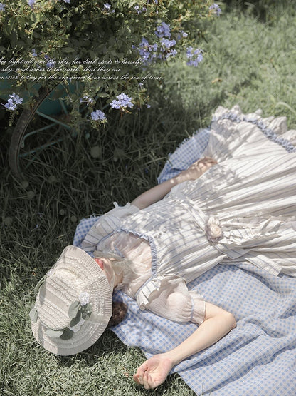 Waistbelt Flutter with Blue Striped Beige Sleeves and Dress