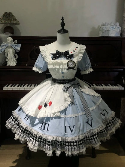 Peter in Vibes Lolita Collar Blue Alice Apron Sweet Pan + Wonderland White Dress