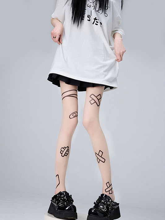 Tattoo Nude Tights Graffiti Design Bandage