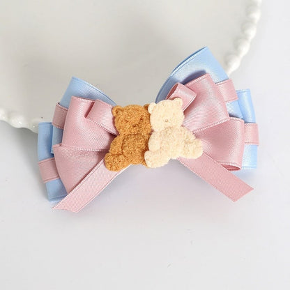 With Blue Two Pink Lolita Bowknot Hairclip Cute Bear Decorations