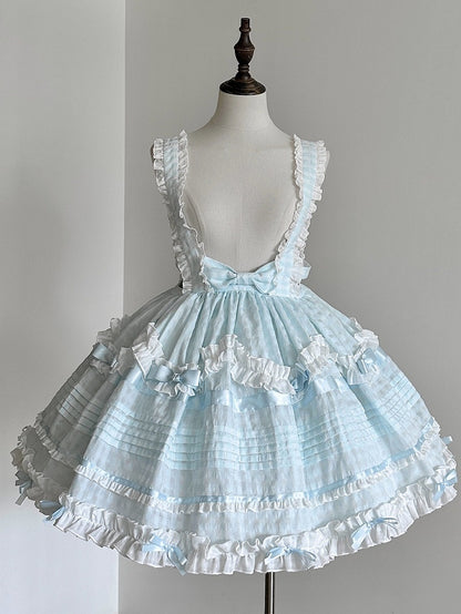 Azure Checkered Frilly Bow Lolita Jumperdress