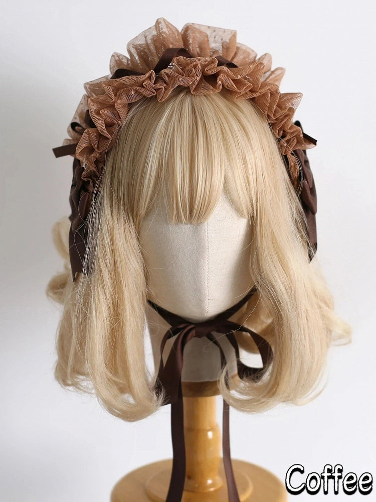 18-Color Ruffled Bow Tulle Hairband Lolita