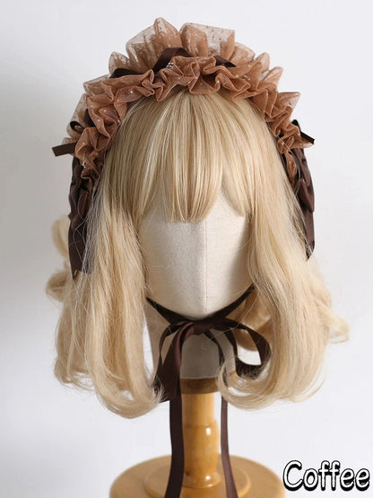 18-Color Ruffled Bow Tulle Hairband Lolita