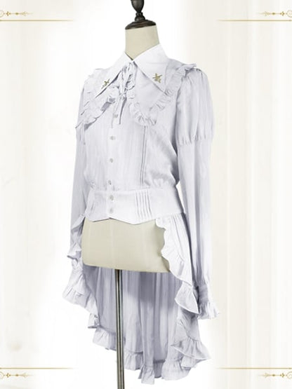 Point Shirt Lolita Ouji Foldover Long Collar White Tail Sleeves