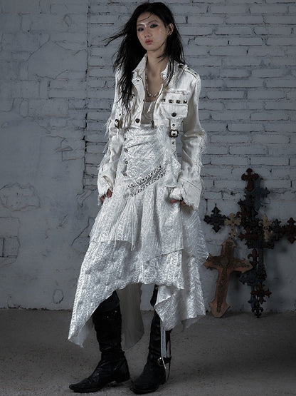 Punk Handkerchief Wasteland White Hem Lace-up Sleeveless Design Dress