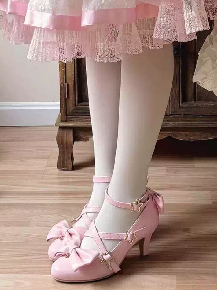 Heels Rosa Top Schleife Stern Riemen Schnalle Hohe bei