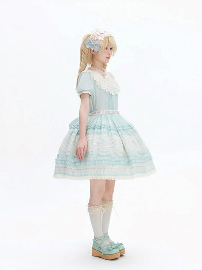 Short Mint Green Puff Sleeve Lace Trim Elegant Lolita Dress - Pumpkin Planet