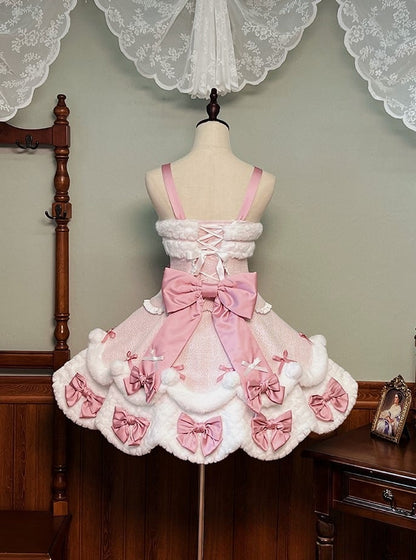White Bow Applique Sweetheart Plush Pink Details Lolita Dress with and Sweet Accents