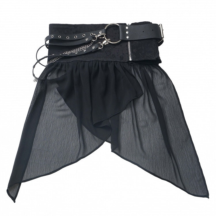 Black Buckle Strap Chain Waist Corset Belt With Overlay