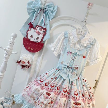 Lolita Sweet Berry Bunny Strawberry JSK Suspender Dress