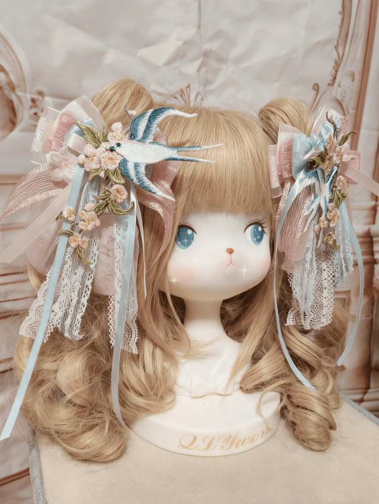 Lolita Hairclip Blossom Swallow Embroidered Plum
