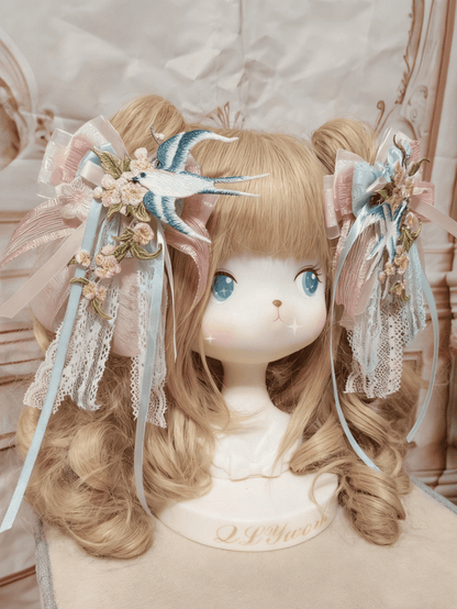 Lolita Hairclip Blossom Swallow Embroidered Plum