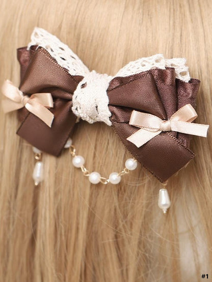 Brown Lolita Options White Sweet 5 Hairclip Bowknot