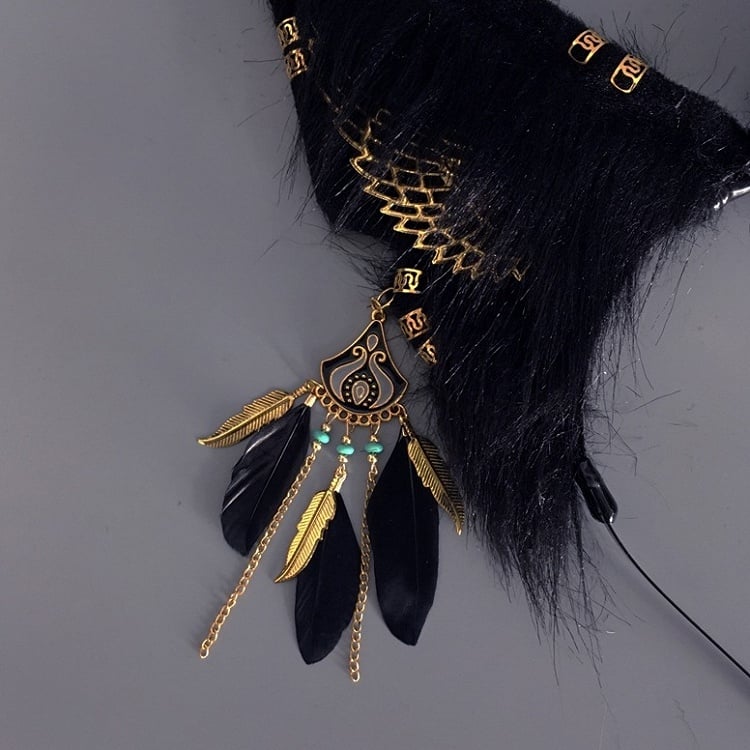 Decorations Ear Black KC and with Wing Wolf Golden Faux Feather