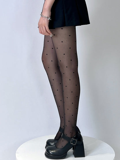 Regular Version – Strumpfhose mit schwarz-weißem Punktemuster