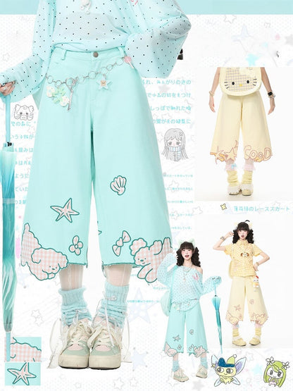 Yellow Cropped Wide-Leg Puppy Denim - Languid Park