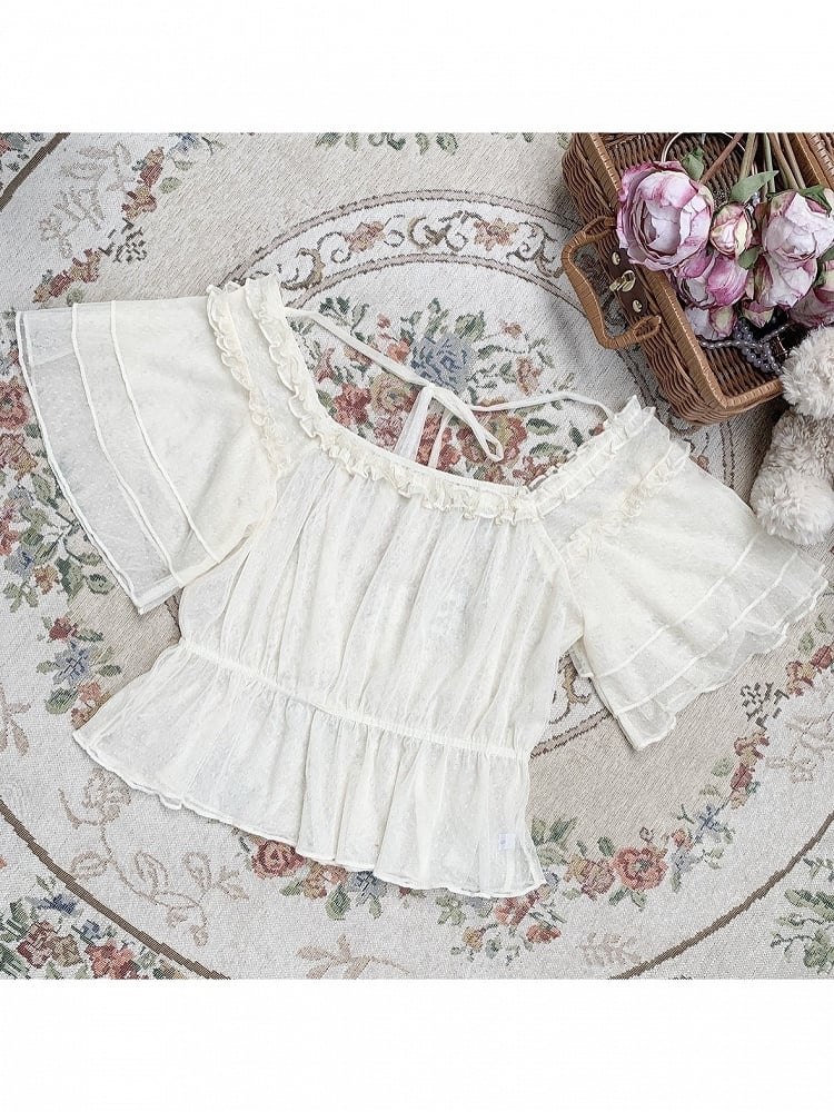 Short Sleeve Ballet Lace Lolita Blouse - Lan Jian Chuan