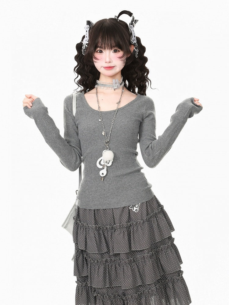 Gray Kawaii Fall Two Piece Cape Music Note Star Pattern Top - Languid Park
