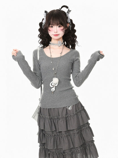 Gray Kawaii Fall Two Piece Cape Music Note Star Pattern Top - Languid Park