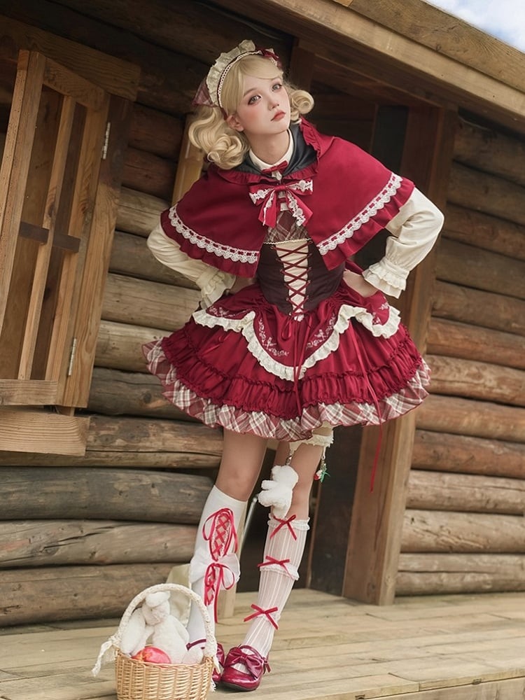 Accents Twill Hooded with Cape Red Lace Wine