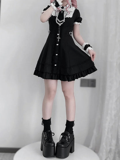 Tie Jirai Kei Set- Wrist + Black Available Lace Trim Dress + Cuffs Size Plus Shorts