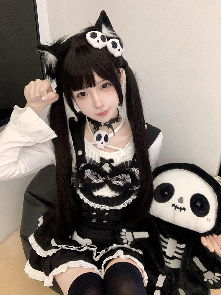 with Tiered Hat Cute Dress Ear Apron Detail Cat Alternative Suspender Black Detachable