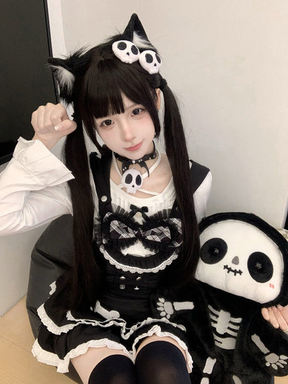 with Tiered Hat Cute Dress Ear Apron Detail Cat Alternative Suspender Black Detachable