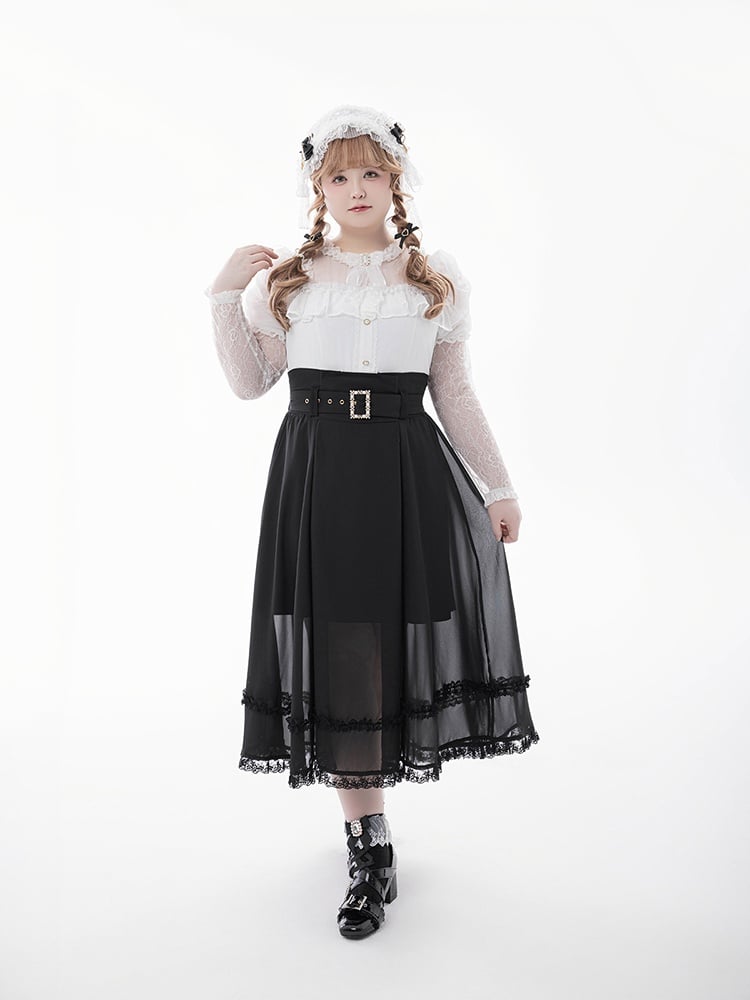 Bluse + Fliege Weiß Illusion Ausschnitt Juliette Ärmel Jirai Kei Spitze