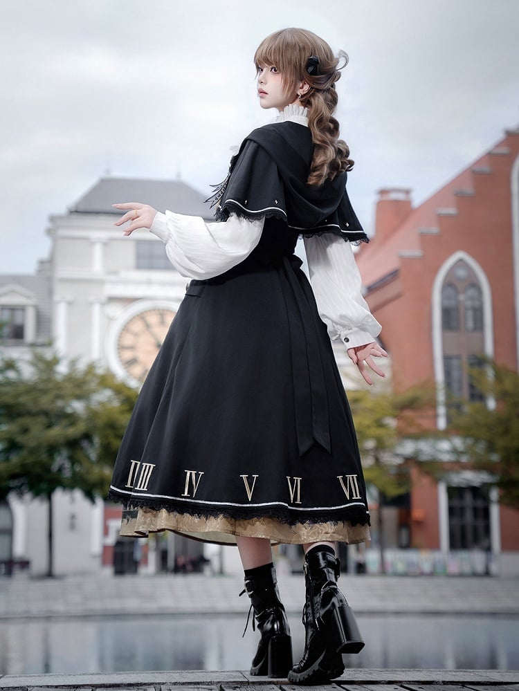 Lolita Skirt Dark Fashion Academia Print Coat Dragon Cape White Gothic Blouse Hooded +