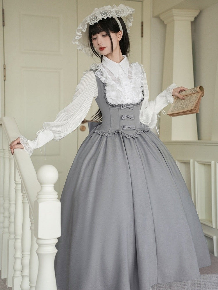 Ruffle Bust Elegant Jumper Lolita Edge Gray Scalloped Classic Under Trimming Skirt Dress