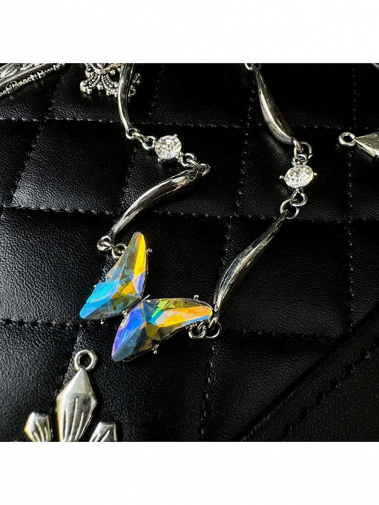 Silver Rhinestone Butterfly Necklace - YSHXS