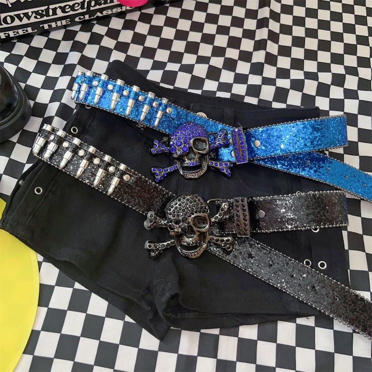 Y2K キラキラ輝くラインストーン パンクスカル弾丸ウエストベルト