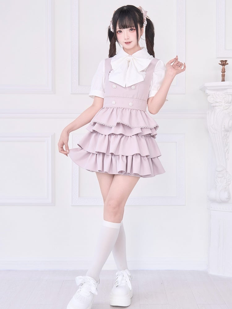 Dress Pink with Wear Adjustable Tiered Back Ties Jirai Two-Way Overall Kei Skirt