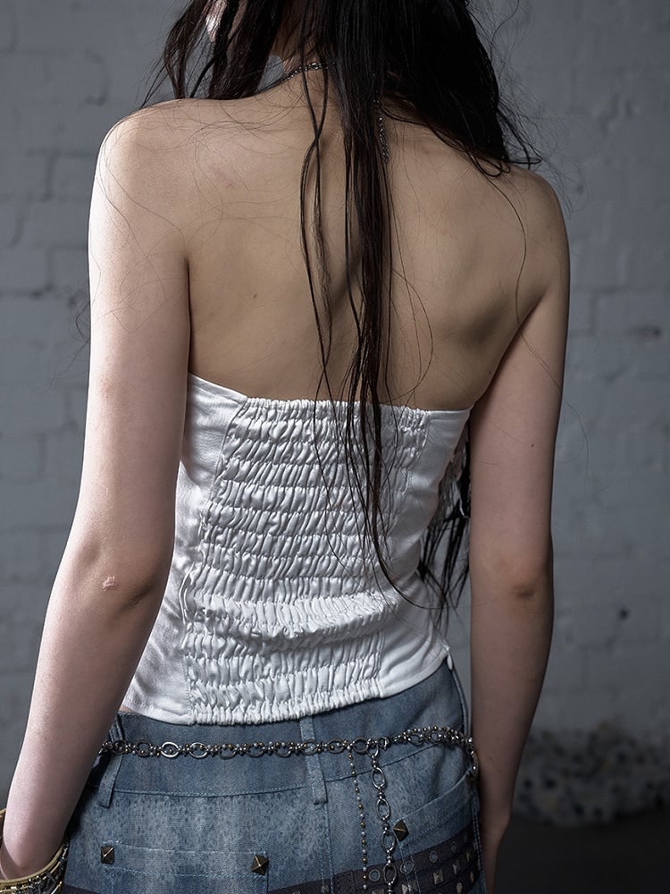 Black/White Crossover Design Bead Hem Details Fringe Baroque