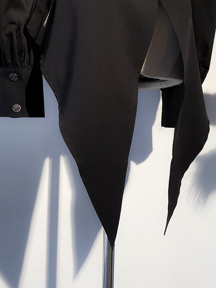 Note Black Brooch Ouji Lolita Tie Split-Tail Musical Sleeves + Long Elegant Jabot Shirt