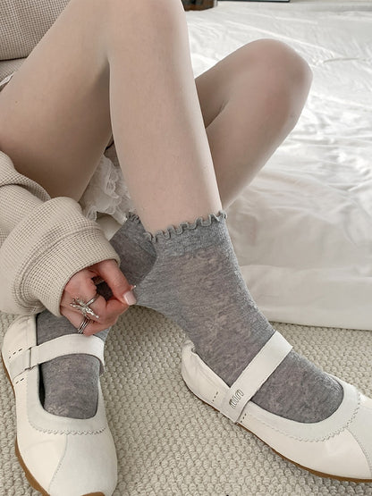 Ribbed Calf Socks Trim Butterfly Yellow/White/Blue/Gray Details