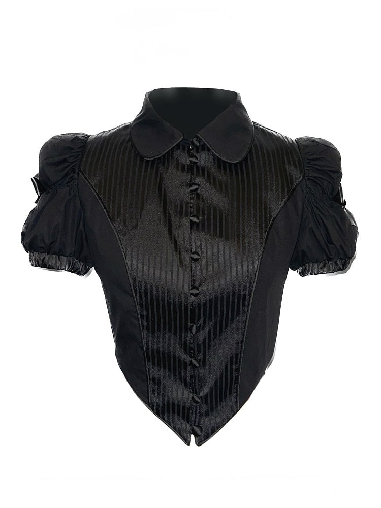 Gothic Black Sleeves Puff Lolita Striped Blouse