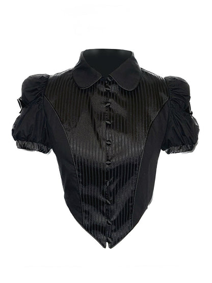 Gothic Black Sleeves Puff Lolita Striped Blouse