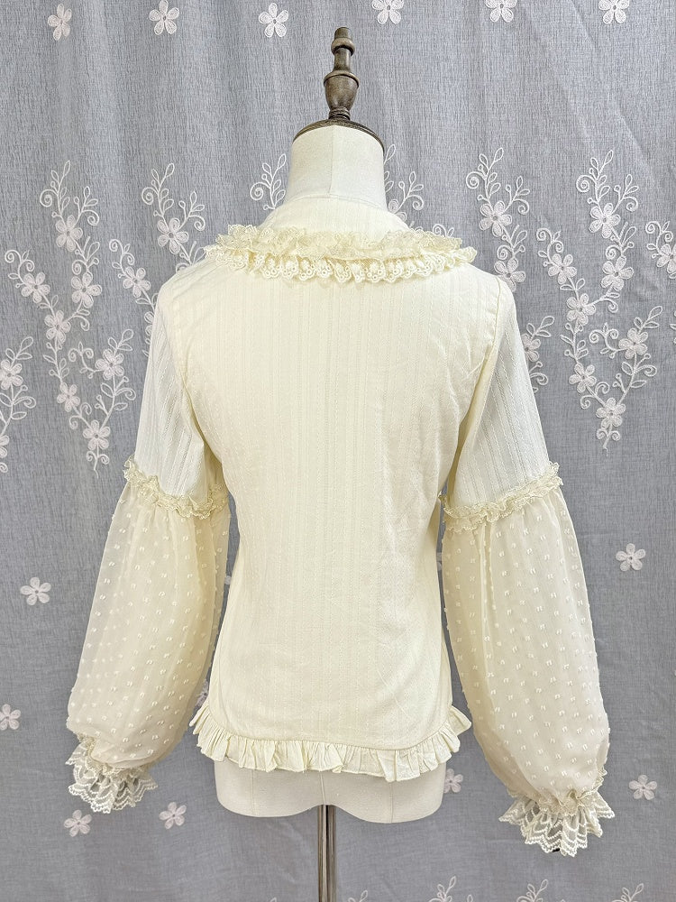 Lolita Apricot Long Jacquard Cotton Blouse Sleeves