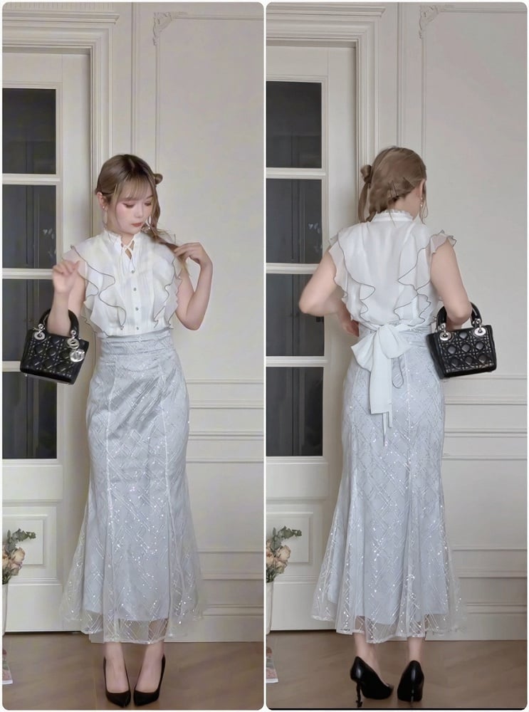 Elegant Blue Sequin Mermaid Skirt - Smyster